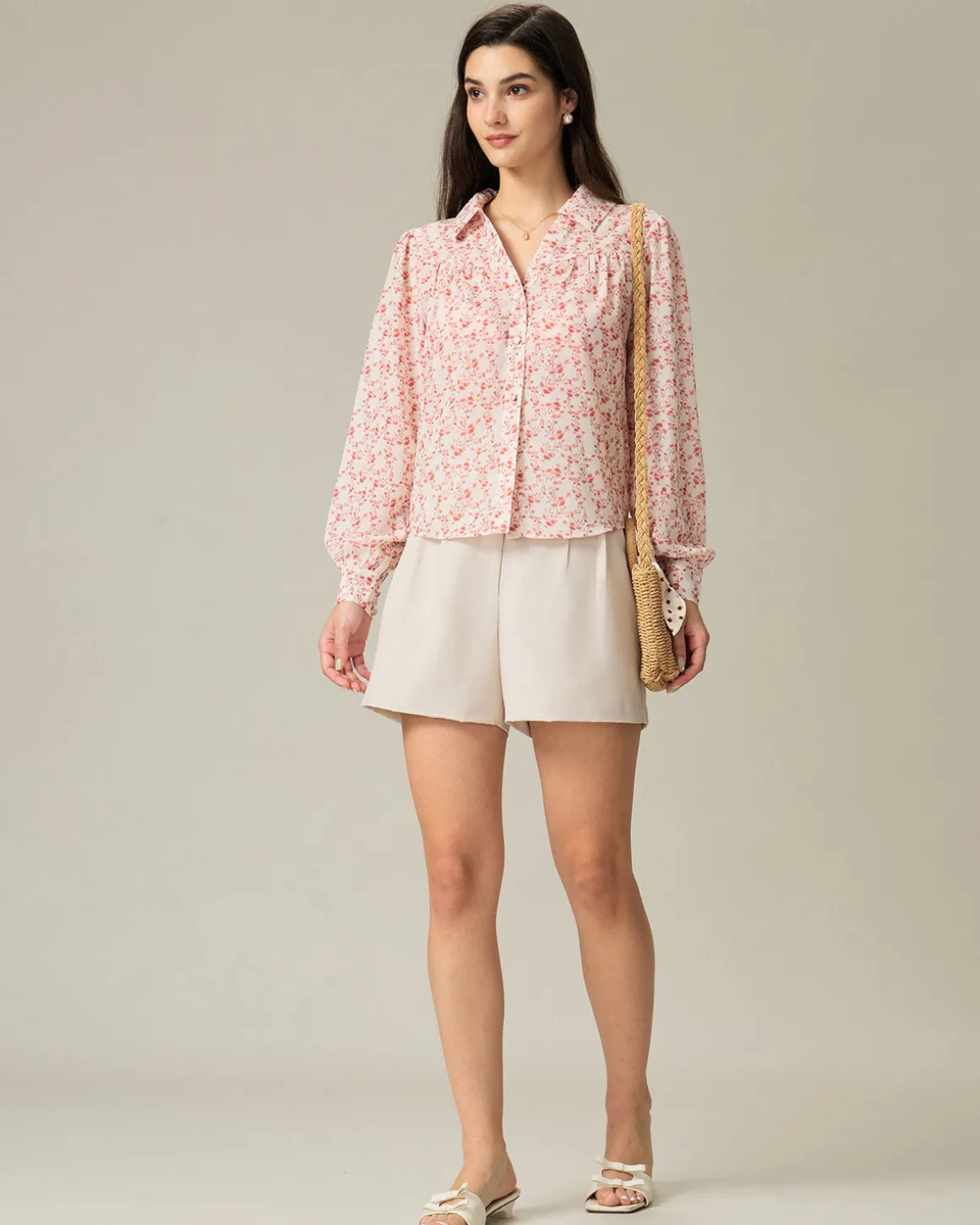 Red Floral Ruched Shirt