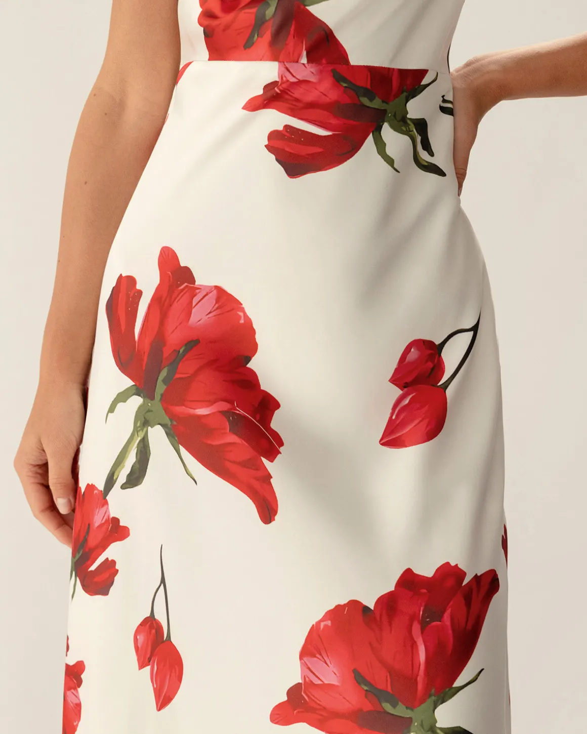 Red Floral Satin Slip Maxi Dress