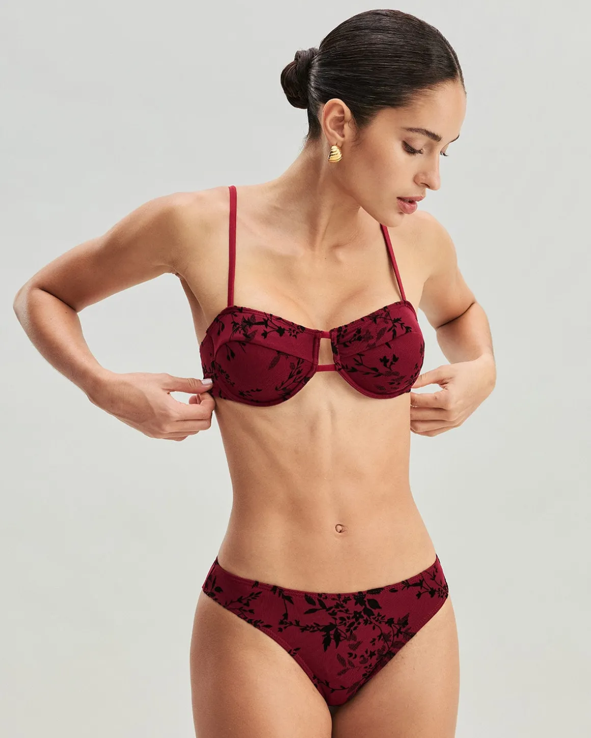 Red Floral Underwire Bikini Set