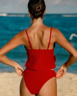 Red Front Tie Tankini Three-Piece Tankini Set