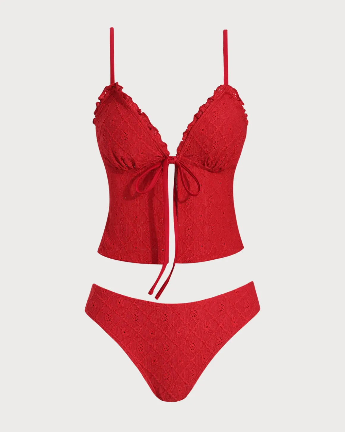 Red Front Tie Tankini Three-Piece Tankini Set