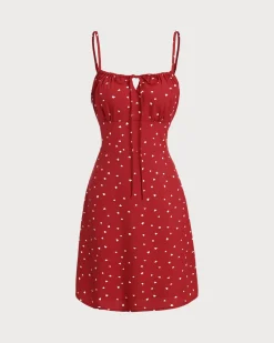 Red Heart Pattern Sweetheart Neck Slip Mini Dress