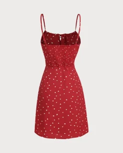 Red Heart Pattern Sweetheart Neck Slip Mini Dress