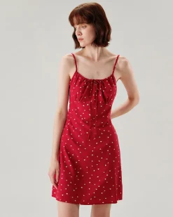 Red Heart Pattern Sweetheart Neck Slip Mini Dress