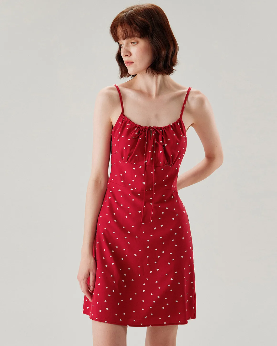 Red Heart Pattern Sweetheart Neck Slip Mini Dress