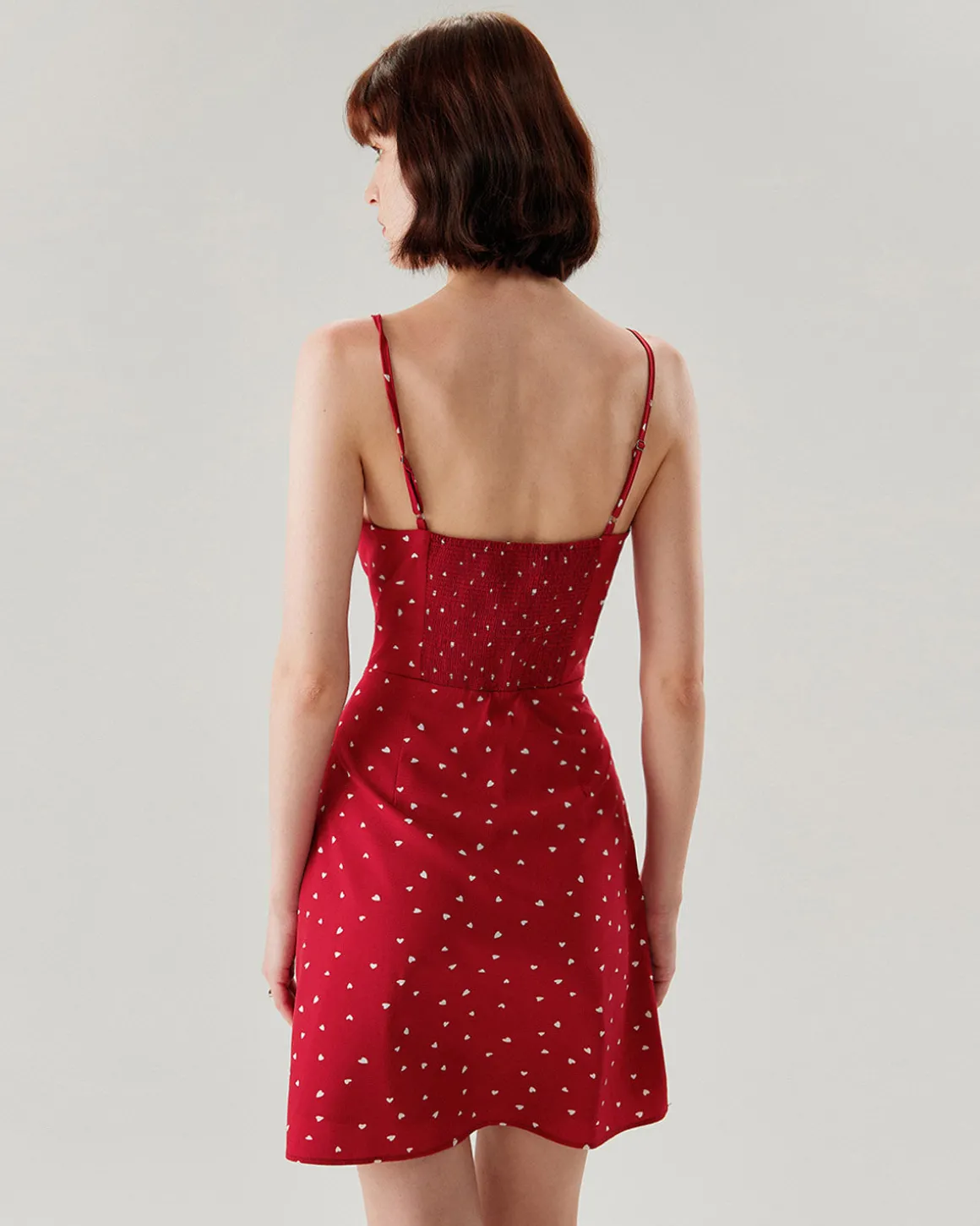 Red Heart Pattern Sweetheart Neck Slip Mini Dress