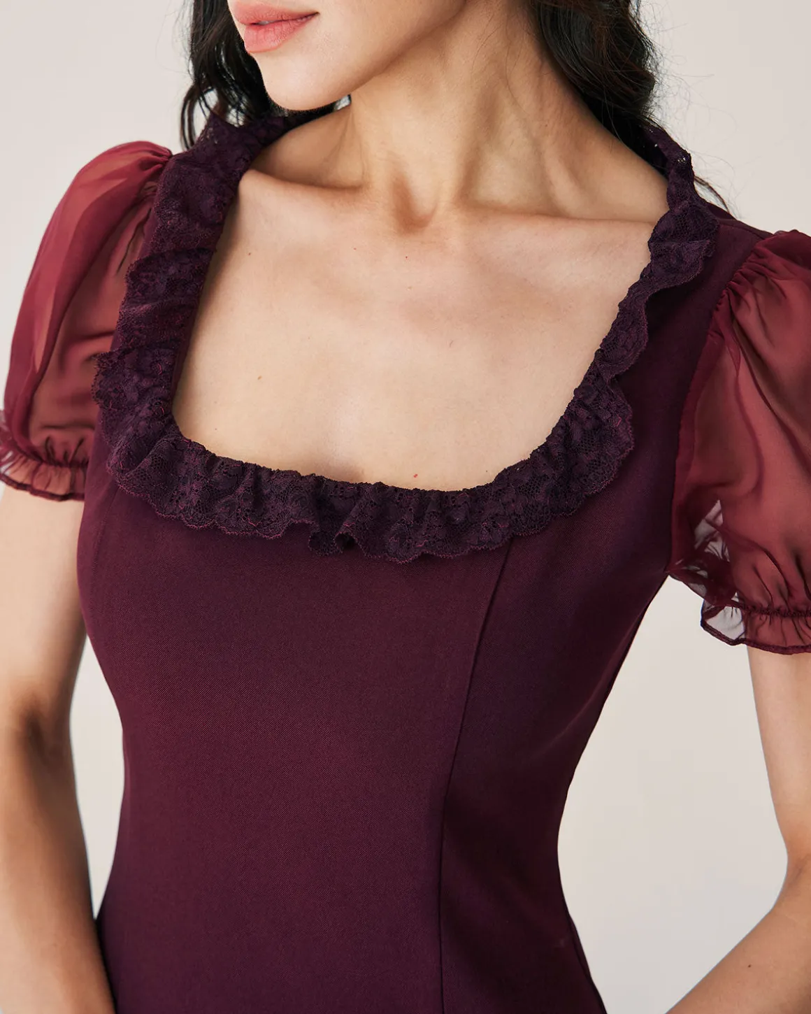 Red Lace Splicing Mini Dress