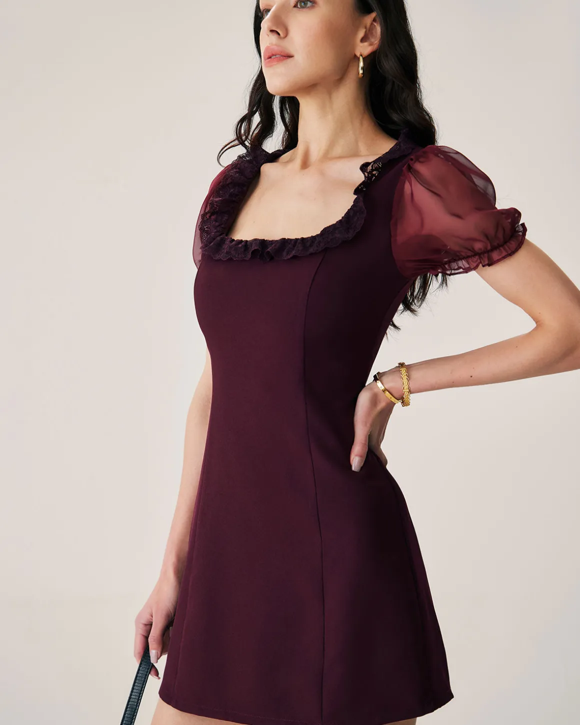 Red Lace Splicing Mini Dress