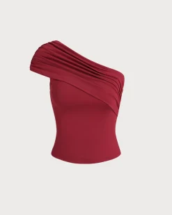 Red One Shoulder Slim Tee