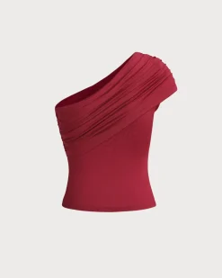 Red One Shoulder Slim Tee