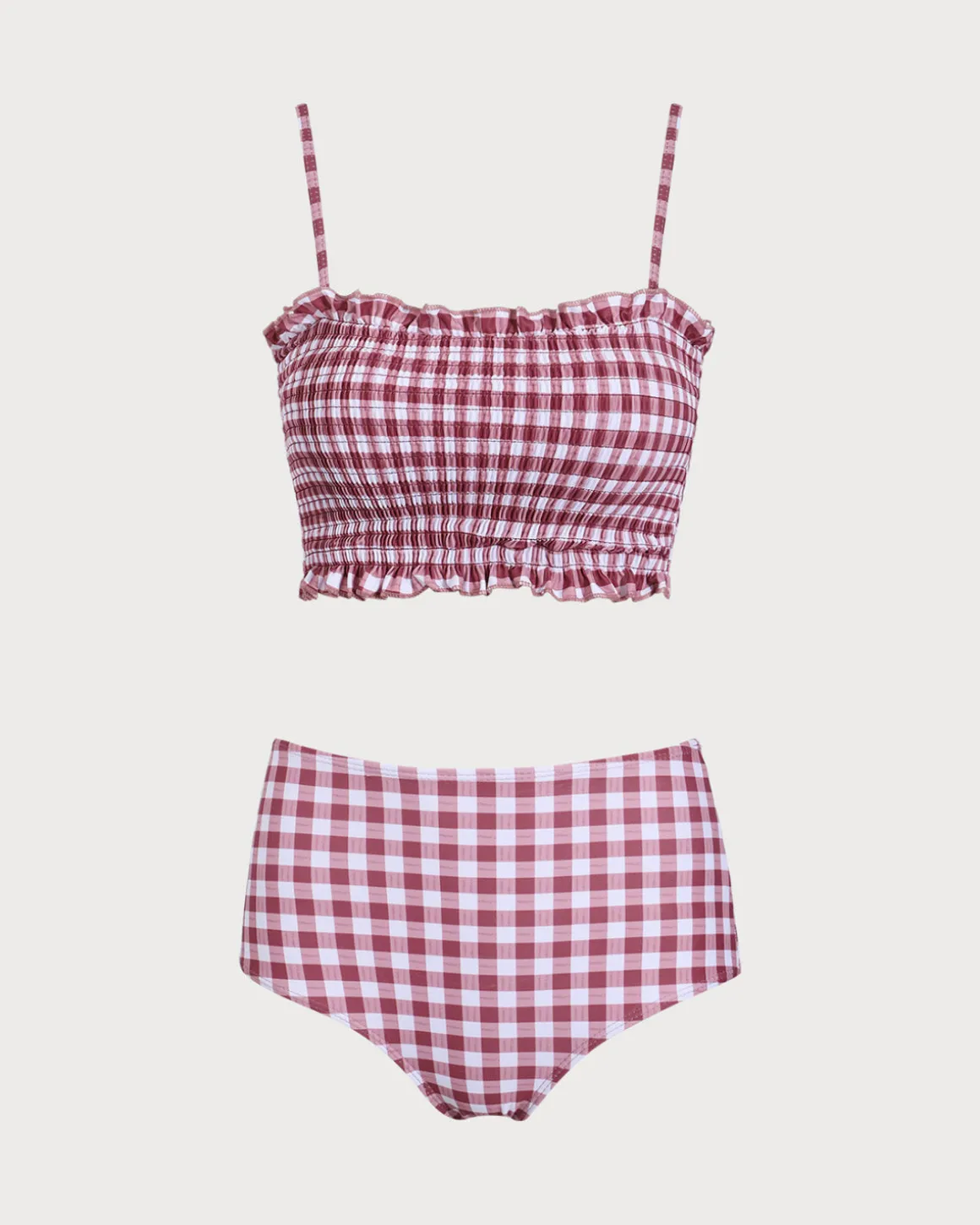 Red Plaid Bandeau Bikini Set