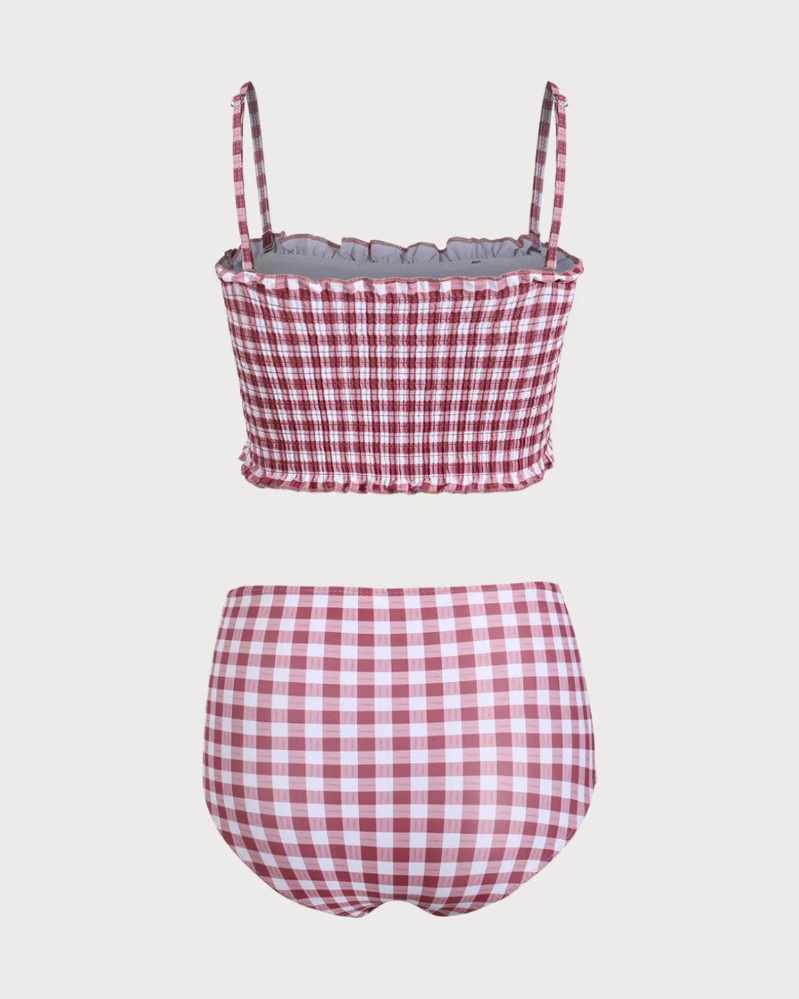 Red Plaid Bandeau Bikini Set