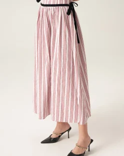 Red Plaid Boat Neck Midi Dress