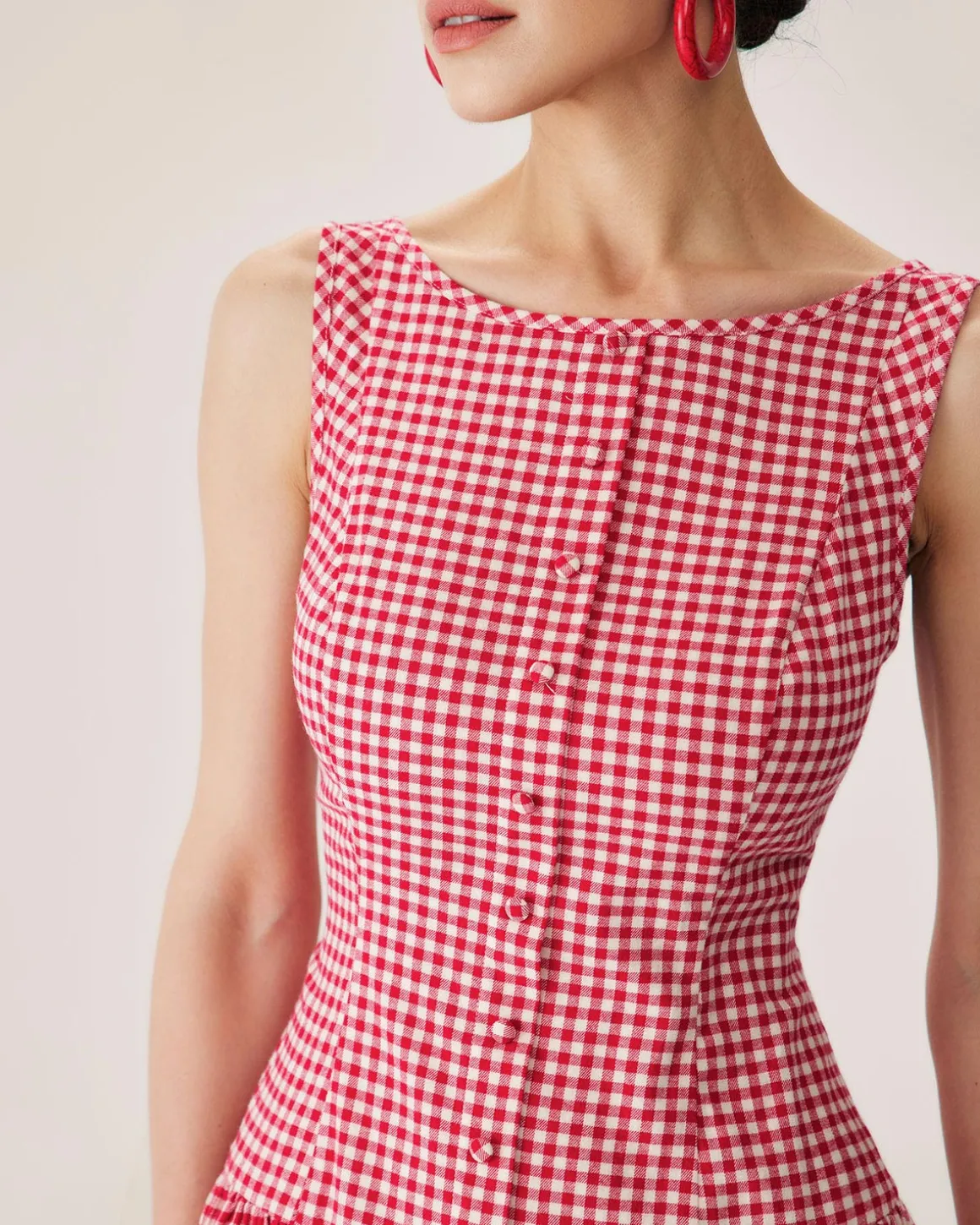 Red Plaid Boat Neck Mini Dress