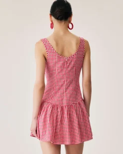 Red Plaid Boat Neck Mini Dress