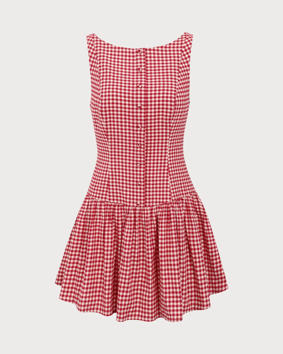Red Plaid Boat Neck Mini Dress