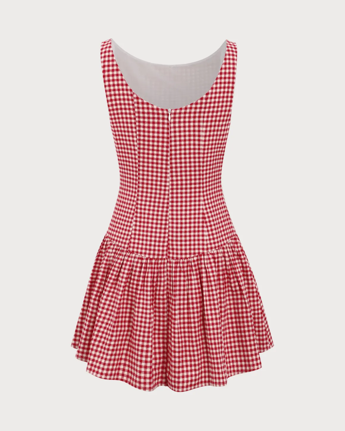 Red Plaid Boat Neck Mini Dress