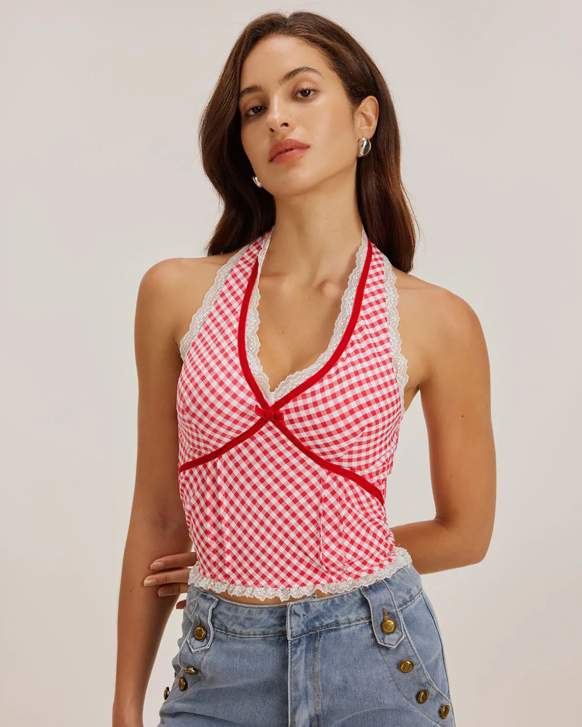 Red Plaid Halter Tank Top