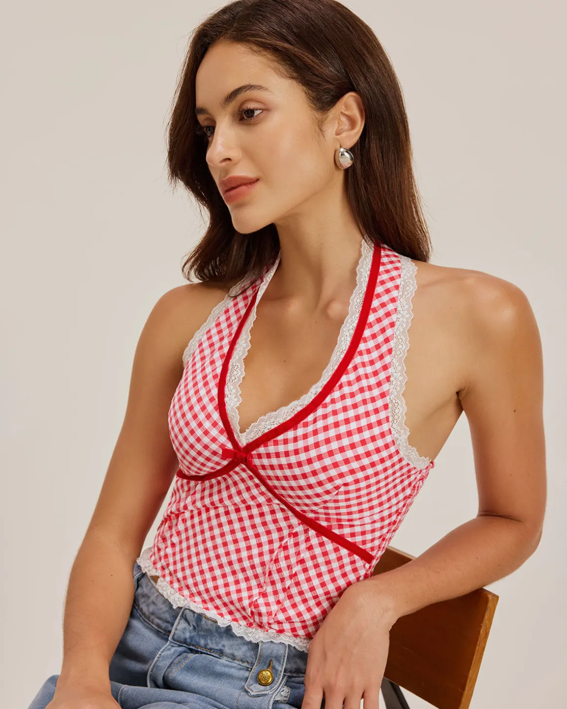 Red Plaid Halter Tank Top