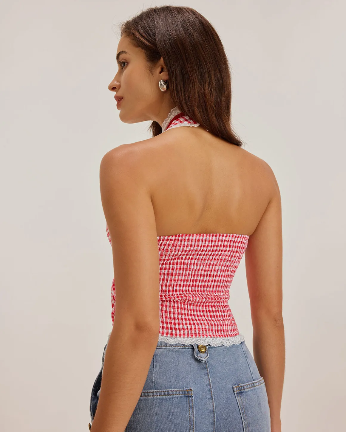 Red Plaid Halter Tank Top