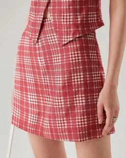Red Plaid High-Waisted Mini Skirt