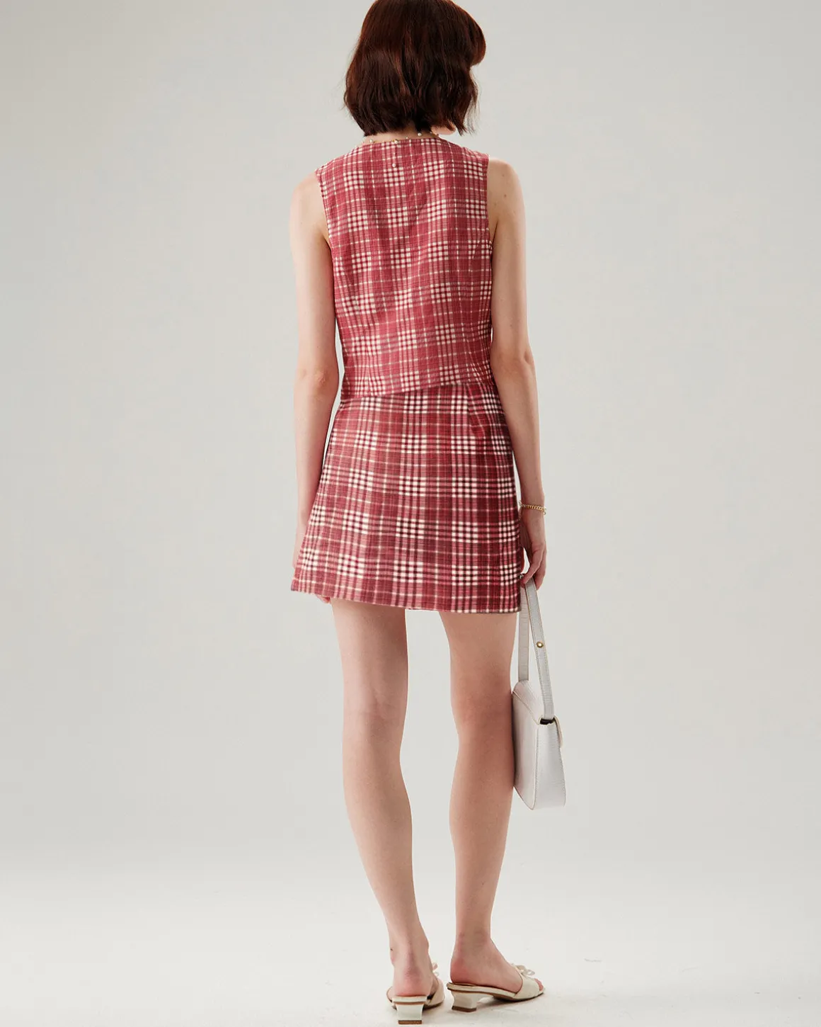 Red Plaid High-Waisted Mini Skirt