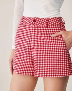 Red Plaid High-waisted Pocket Shorts