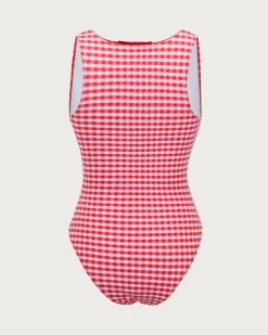 Red Plaid Retro One-Piece Swimsuit