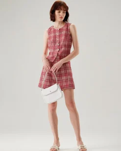 Red Plaid Single Breasted Vest