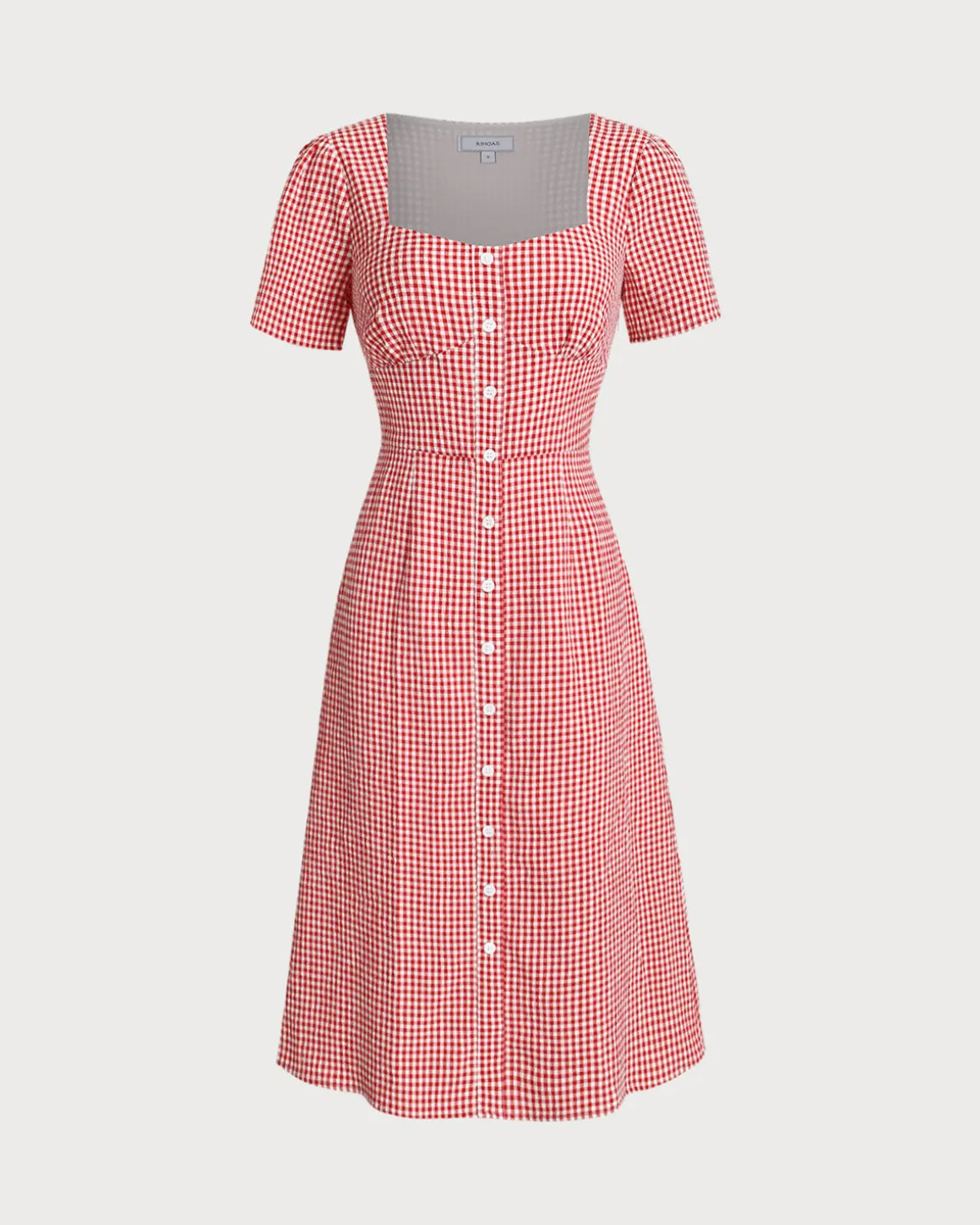 Red Plaid Square Neck Midi Dress