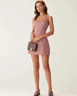 Red Plaid Square Neck Slip Mini Dress
