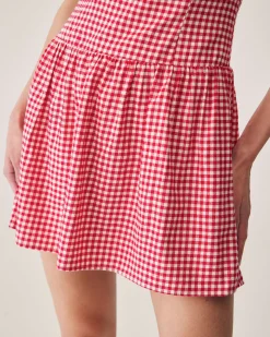 Red Plaid Sweetheart Neck Slip Mini Dress