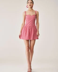 Red Plaid Sweetheart Neck Slip Mini Dress