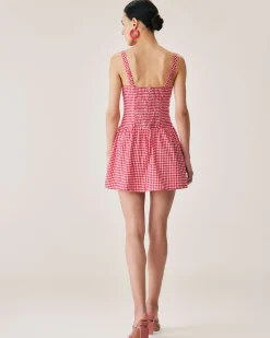 Red Plaid Sweetheart Neck Slip Mini Dress