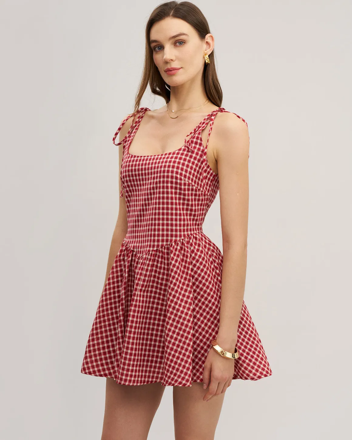 Red Plaid Tie Strap Mini Dress