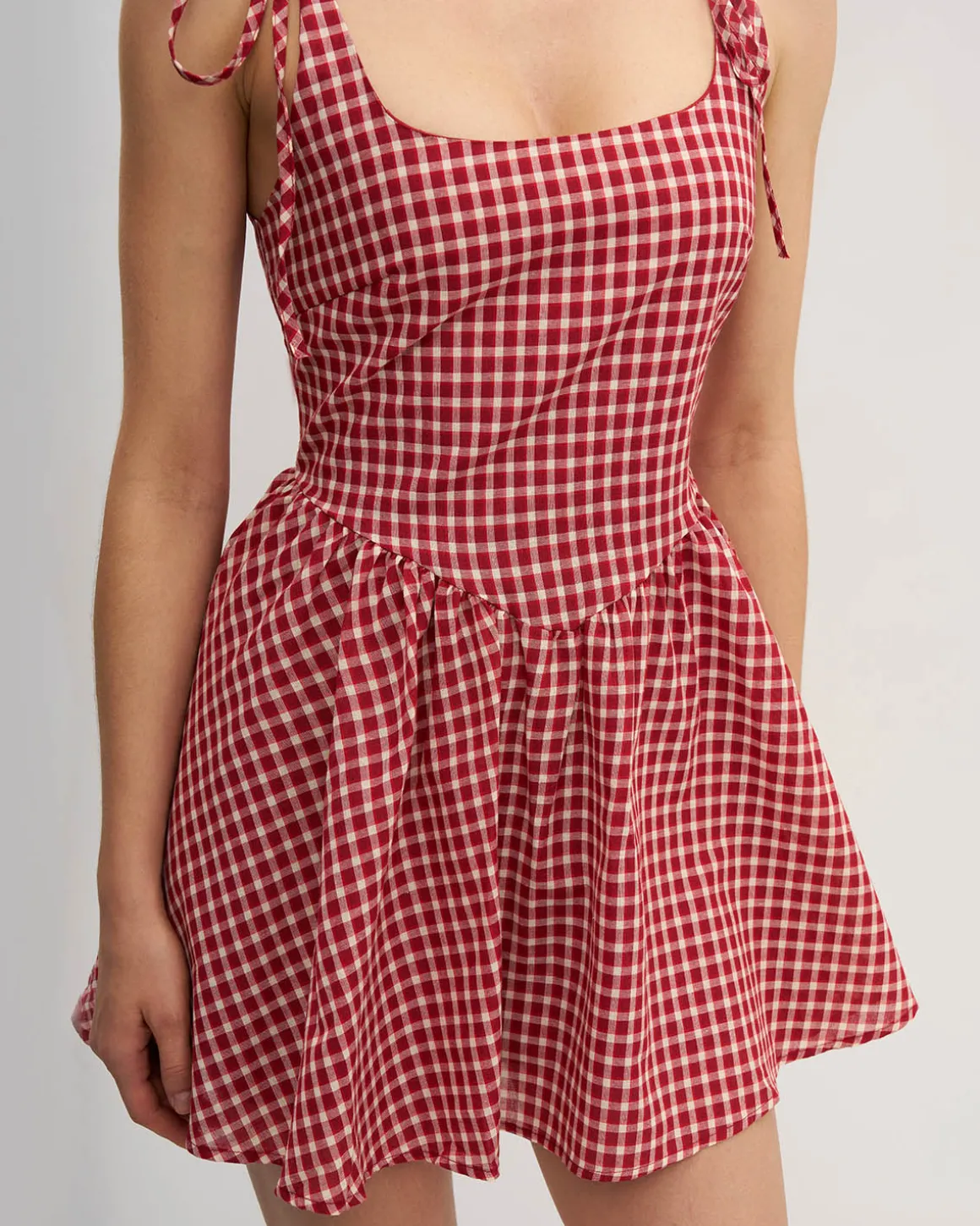 Red Plaid Tie Strap Mini Dress
