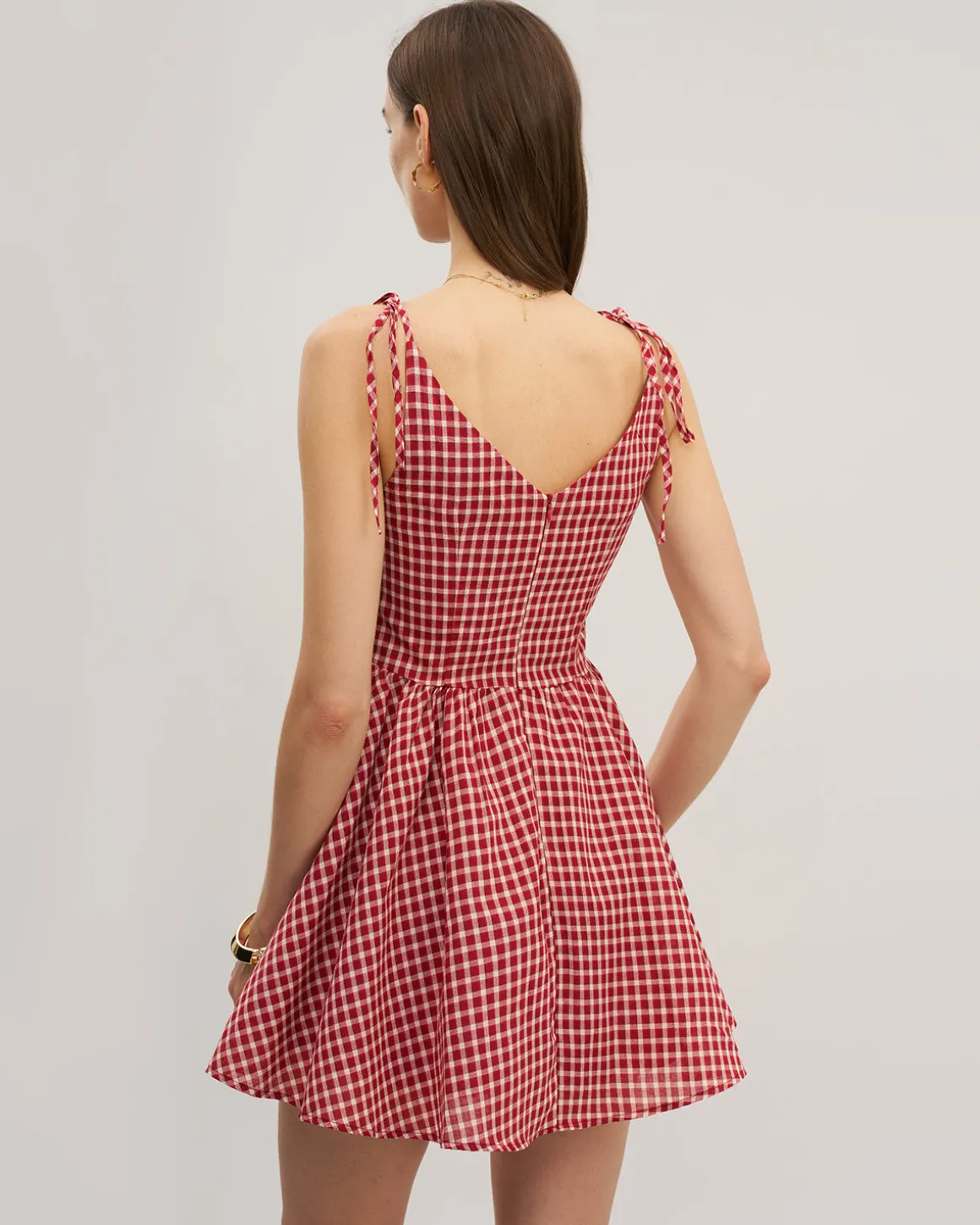 Red Plaid Tie Strap Mini Dress
