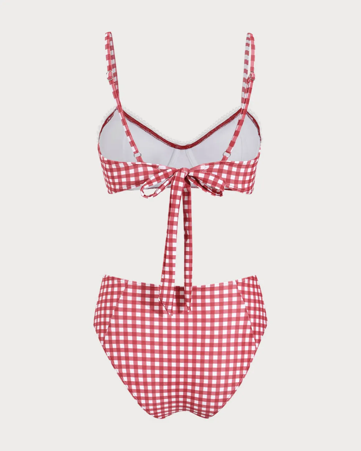 Red Plaid Tie-back Bikini Set