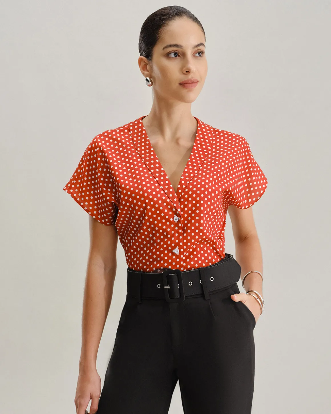 Red Polka Dot Button Blouse