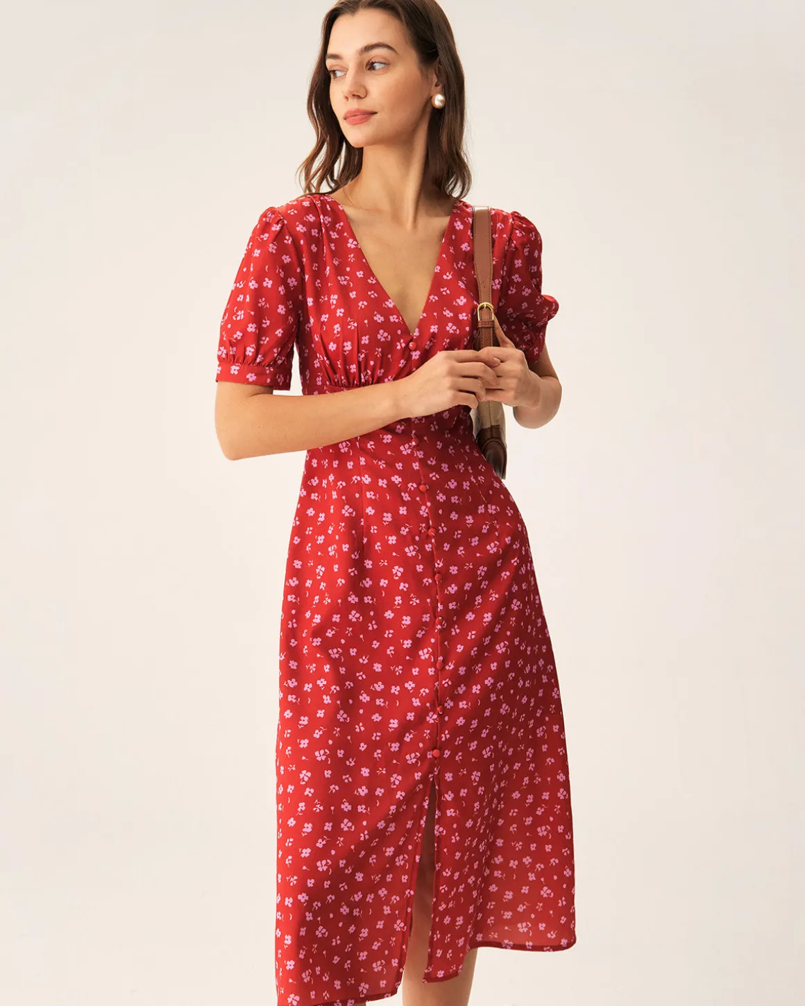 Red Polka Dot Ruched Midi Dress