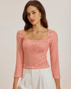 Red Polka Dot U-Neck Bell Sleeve Tee