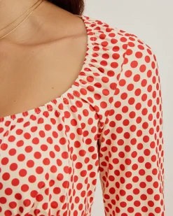 Red Polka Dot U-Neck Bell Sleeve Tee