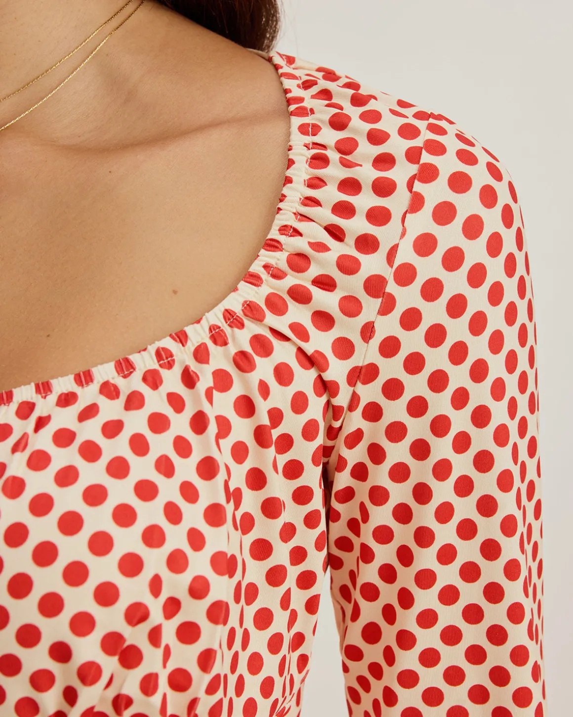 Red Polka Dot U-Neck Bell Sleeve Tee