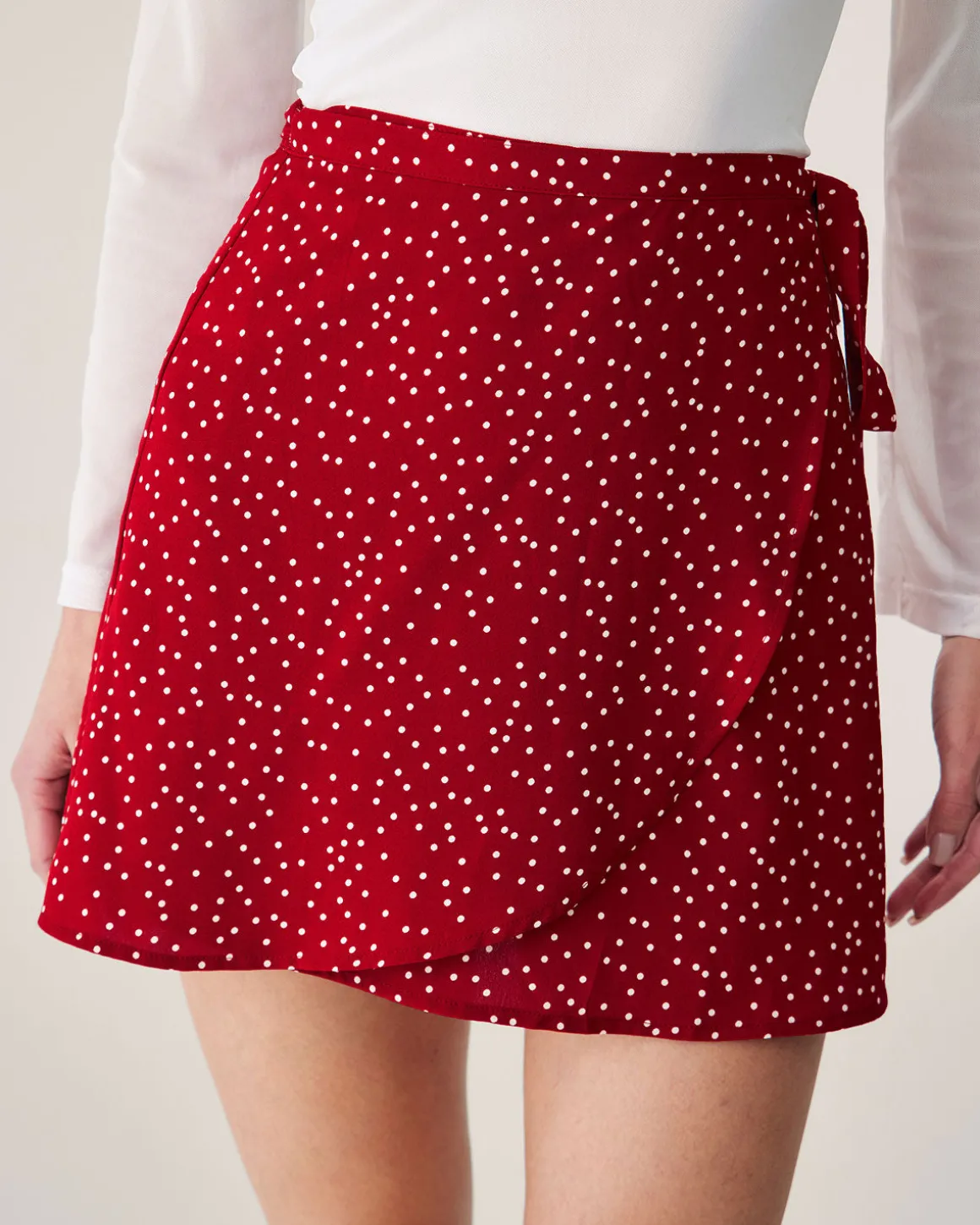 Red Polka Dot Wrap Mini Skirt