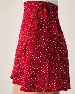Red Polka Dot Wrap Mini Skirt