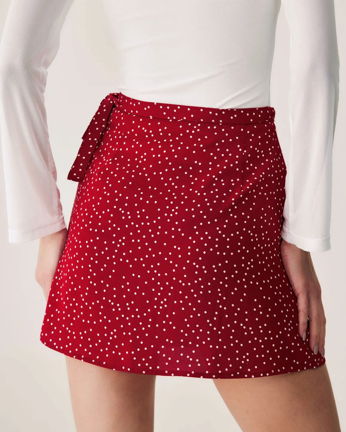 Red Polka Dot Wrap Mini Skirt