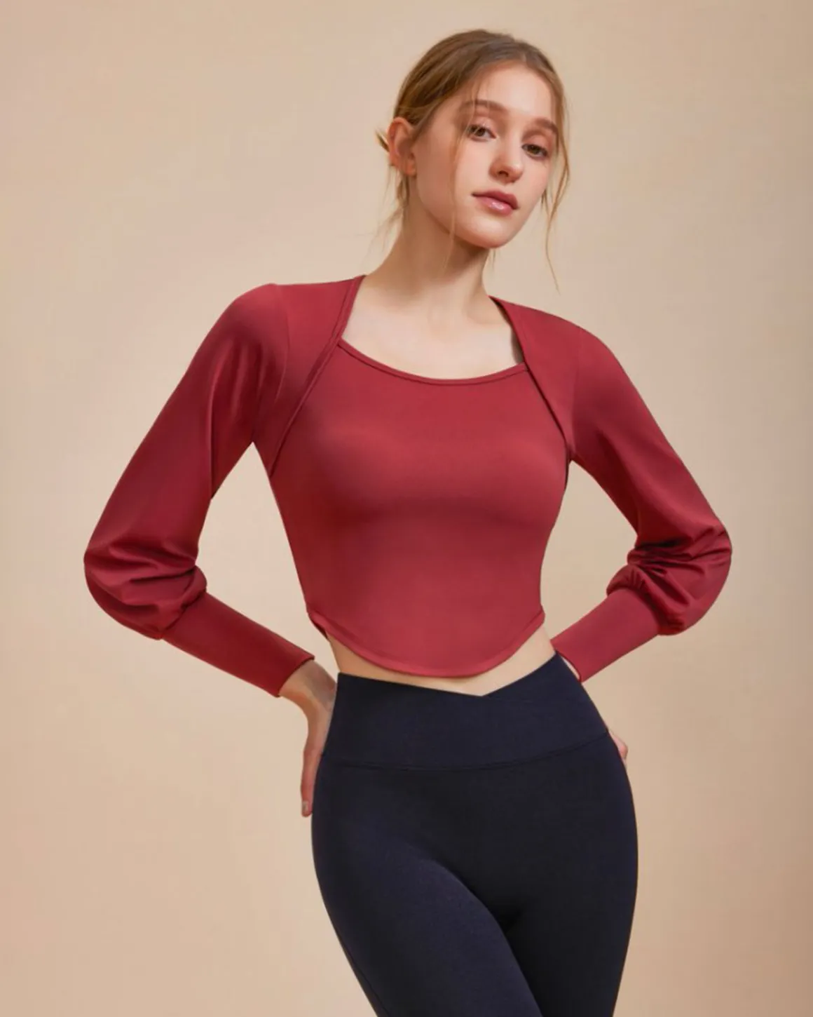 Red Round Neck Long Sleeve Top