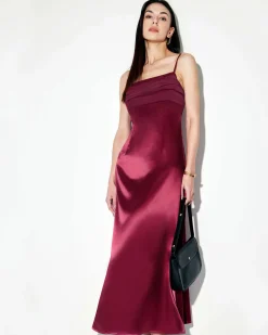 Red Satin Square Neck Slip Maxi Dress