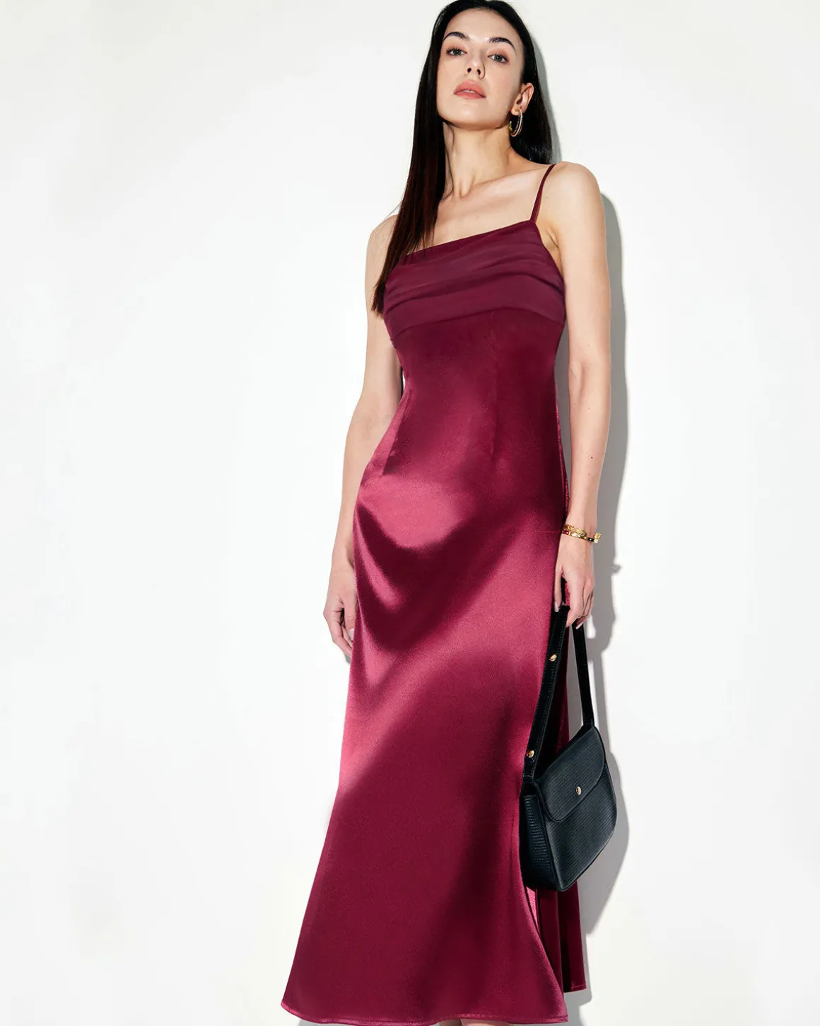 Red Satin Square Neck Slip Maxi Dress