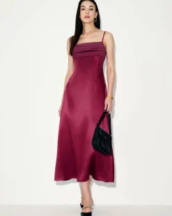 Red Satin Square Neck Slip Maxi Dress